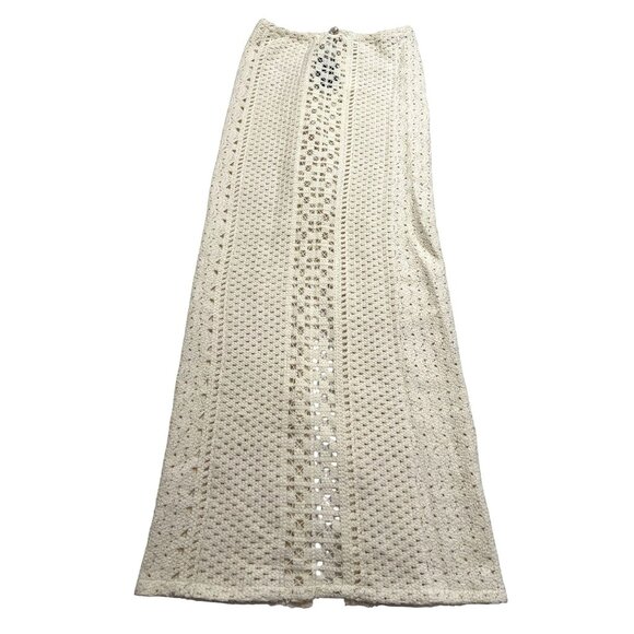Sara Cristina Sun Pearl Embellished Crochet Cotton Maxi Skirt in Ivory - Picture 1 of 5
